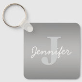 Witte Cursief & Grijs Monogram | Bewerkbare Kleure Sleutelhanger (Voorkant)