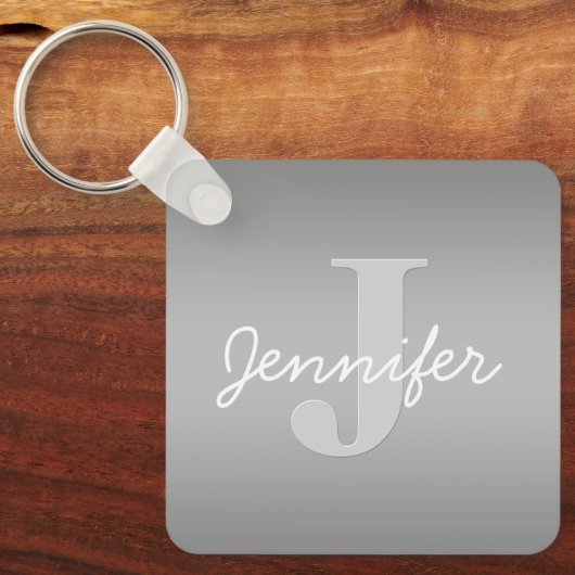 Witte Cursief & Grijs Monogram | Bewerkbare Kleure Sleutelhanger (Voorkant)