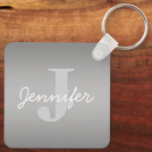 Witte Cursief & Grijs Monogram | Bewerkbare Kleure Sleutelhanger (Achterkant)