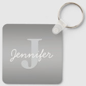Witte Cursief & Grijs Monogram | Bewerkbare Kleure Sleutelhanger (Achterkant)