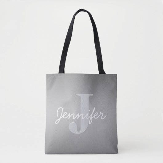 Witte Cursief & Grijs Monogram | Bewerkbare Kleure Tote Bag (Voorkant)