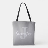 Witte Cursief & Grijs Monogram | Bewerkbare Kleure Tote Bag (Achterkant)