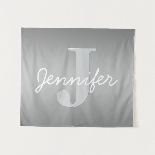 Witte Cursief & Grijs Monogram | Bewerkbare Kleure Wandkleed (Voorkant (horizontaal))