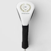 Witte Custom Monogram Laurel krans Gouden Bal Golfheadcover (Voorkant)