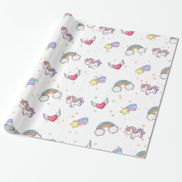 Witte Cute Regenboog Eenhoorn Ster Magisch Cadeaupapier