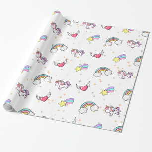 Witte Cute Regenboog Eenhoorn Ster Magisch Cadeaupapier
