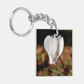 Witte cyclamen Acrylsleutelring Sleutelhanger (Voorkant Links)