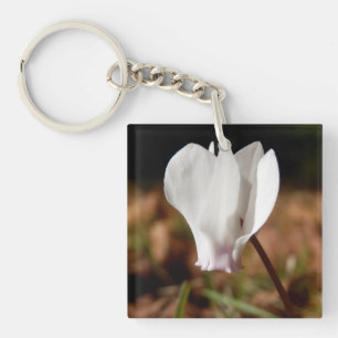 Witte cyclamen Acrylsleutelring Sleutelhanger