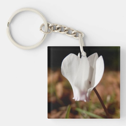 Witte cyclamen Acrylsleutelring Sleutelhanger (Voorkant)