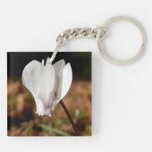 Witte cyclamen Acrylsleutelring Sleutelhanger (Achterkant)