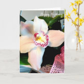 Witte Cymbidium Orchidee Verjaardag Kaart (Gele Bloem)