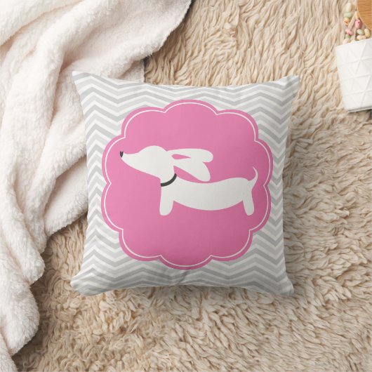 Witte Dachshund Roze Grijze Chevrons Kussen Kweker (Deken)