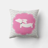Witte Dachshund Roze Grijze Chevrons Kussen Kweker (Achterkant)
