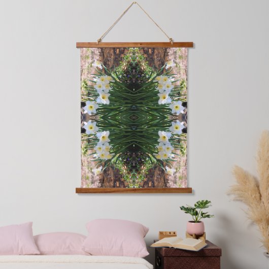 Witte Daffodil Bloemen van Brook Abstract Hangend Wandkleed (Slaapkamer)