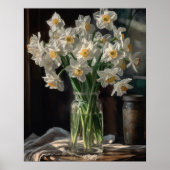 Witte Daffodil Flowers Art Print Poster (Voorkant)