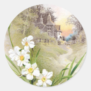 Witte Daffodils Pasen Ronde Sticker