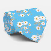 Witte dagbloem (sky blue background) stropdas (Opgerold)