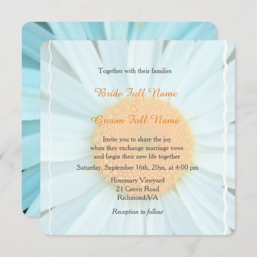 Witte dagbloem trouwuitnodigingen. kaart (Voorkant / Achterkant)