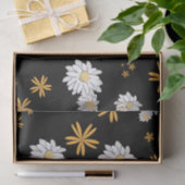 Witte dagbloemen op een zwarte achtergrond canvas  tissuepapier (Geschenk)