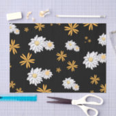 Witte dagbloemen op een zwarte achtergrond canvas  tissuepapier (Craft)