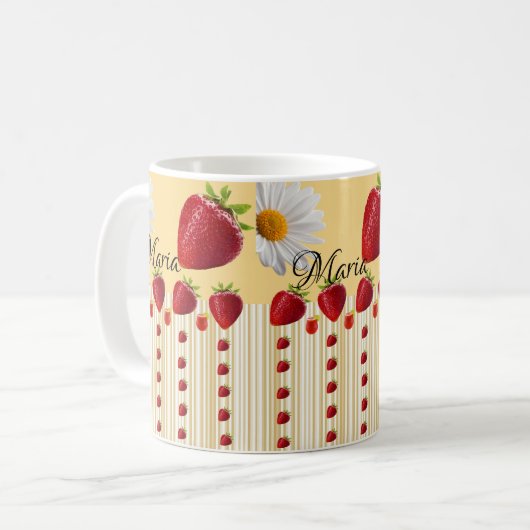 Witte Dagen Aardbeienstreep Mok (Voorkant links)