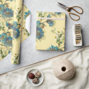 witte dagen en blauw cornbloem cadeaupapier