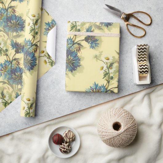 witte dagen en blauw cornbloem cadeaupapier (Crafts)