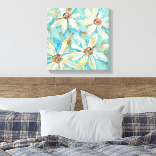 Witte dagen op blauw canvas afdruk (Insitu (Slaapkamer))