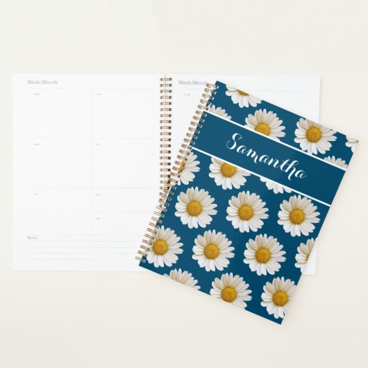 Witte dagen op blauw met aangepaste naam planner (Display)