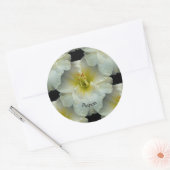 Witte Daglelie met Geel/Naadloos Tegel Patroon Ronde Sticker (Envelop)