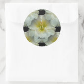 Witte Daglelie met Geel/Naadloos Tegel Patroon Ronde Sticker (Tas)