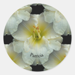 Witte Daglelie met Geel/Naadloos Tegel Patroon Ronde Sticker