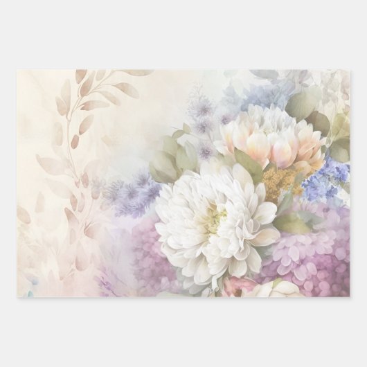 Witte Dahlia Bloem Inpakpapier Vel (Voorkant)