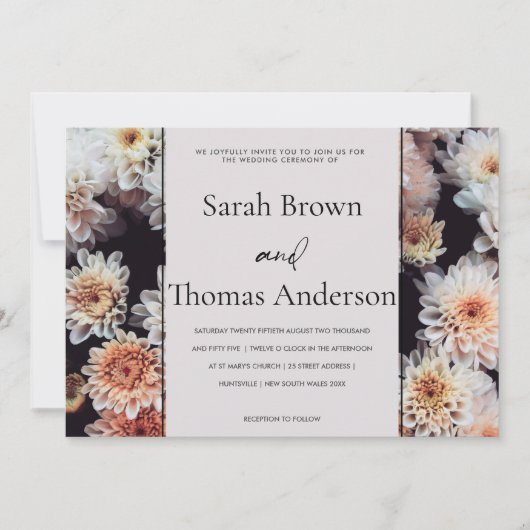 WITTE DAHLIA BLOEMIGE ELEGANTE BRUIDSBRUILOFT KAART (Voorkant)