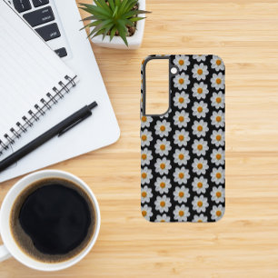 Witte Dahlia Bloempatroon op Zwart Samsung Galaxy Hoesje