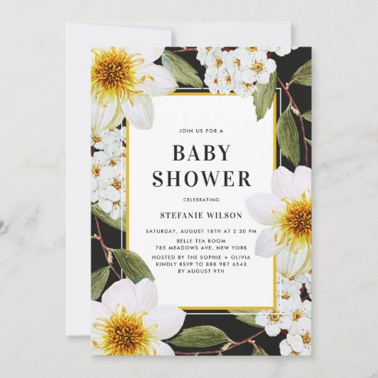 Witte Dahlia en Spirea Botanische Baby shower Kaart (Voorkant)
