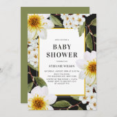 Witte Dahlia en Spirea Botanische Baby shower Kaart (Voorkant / Achterkant)