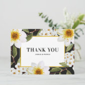 Witte Dahlia en Spirea Botanische Bruiloft Bedankkaart (Staand voorkant)