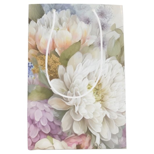 Witte Dahlia met Paarse en Blauwe Accenten Medium Cadeauzakje (Voorkant)