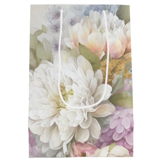 Witte Dahlia met Paarse en Blauwe Accenten Medium Cadeauzakje (Achterkant)