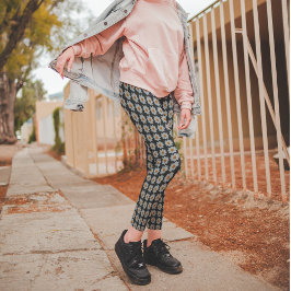 Witte dahlia op zwart bloempatroon leggings