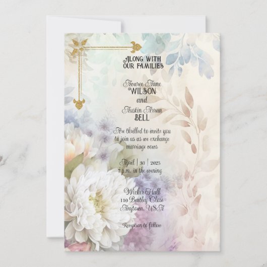 Witte dahlia’s met Paarse accenten van pastel Kaart (Voorkant)