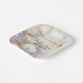 Witte dahlia’s met Paarse en blauwe accenten Papieren Bordje (Gebogen)