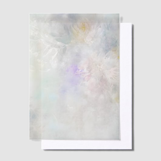 Witte dahlia’s met Paarse en blauwe accenten Vellum Uitnodigingen (Offset)