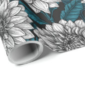 Witte Dahlia tuin/ blauwe bladeren 2 Cadeaupapier (Rol Hoek)