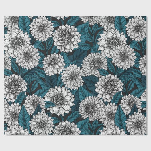 Witte Dahlia tuin/ blauwe bladeren 2 Cadeaupapier (Vlak)