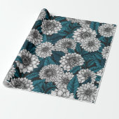Witte Dahlia tuin/ blauwe bladeren 2 Cadeaupapier (Uitgerold)