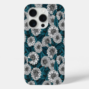 Witte Dahlia tuin/ blauwe bladeren 2 iPhone 15 Pro Case