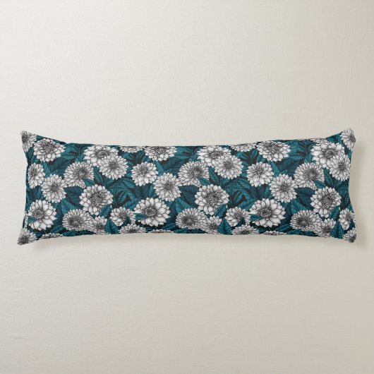 Witte Dahlia tuin/ blauwe bladeren 2 Lichaamskussen (Voorkant)