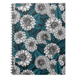Witte Dahlia tuin/ blauwe bladeren 2 Notitieboek